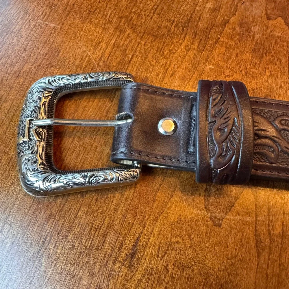 R Watson Belt Mens 40 Brown Kango Tobac Full‎ Quill Ostrich Tooled RWB2312